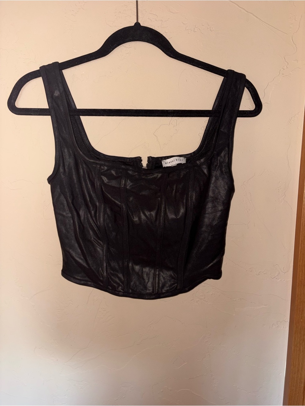 Gianni Bini Black Faux Leather Corset Crop Top Size M